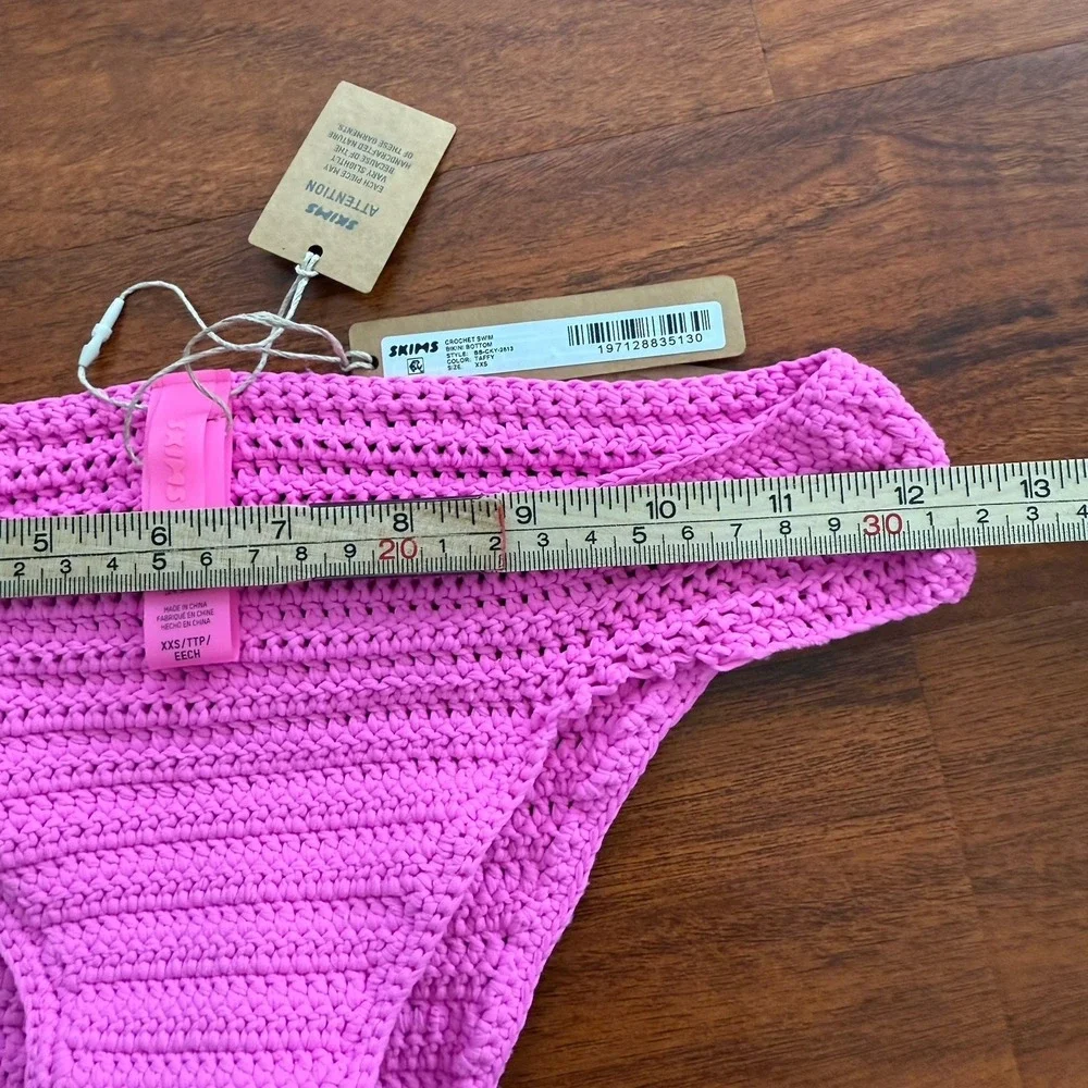 Skims Crochet Swim Bikini SET Top & Bottom Sz XXS Taffy Pink Stretch NWT